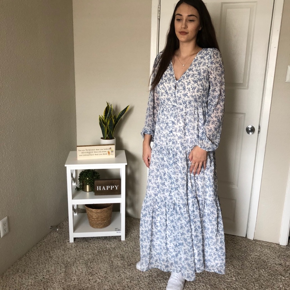 button down long sleeve floral maxi dress